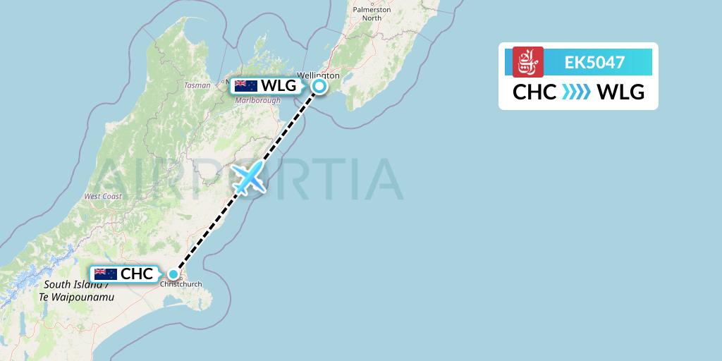 EK5047 Emirates Flight Map: Christchurch to Wellington