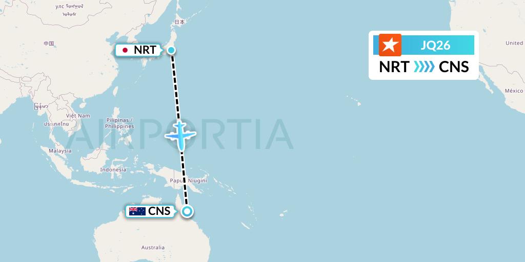 JQ26 Jetstar Airways Flight Map: Tokyo to Cairns