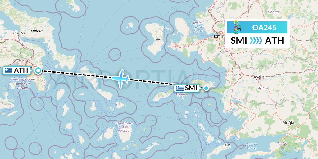 OA245 Olympic Air Flight Map: Samos to Athens
