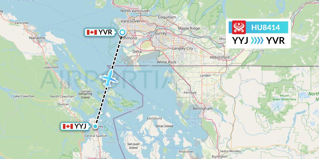 HU8414 Hainan Airlines Flight Map: Victoria to Vancouver