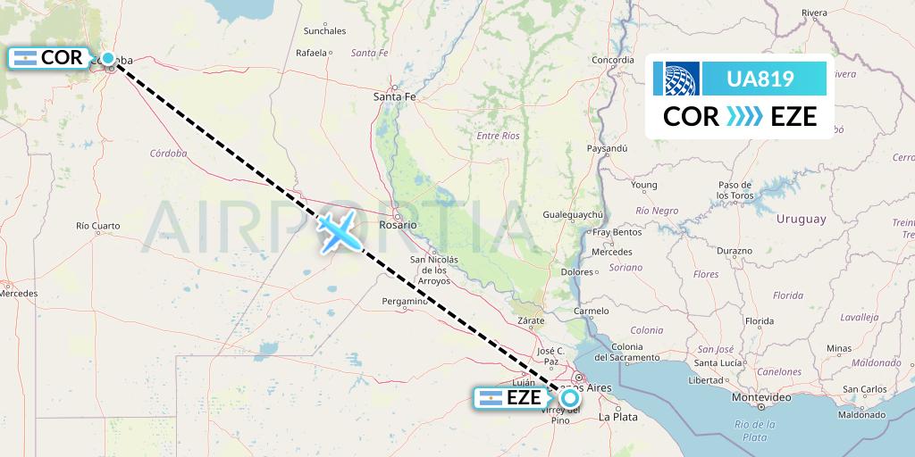 UA819 United Airlines Flight Map: Cordoba to Buenos Aires