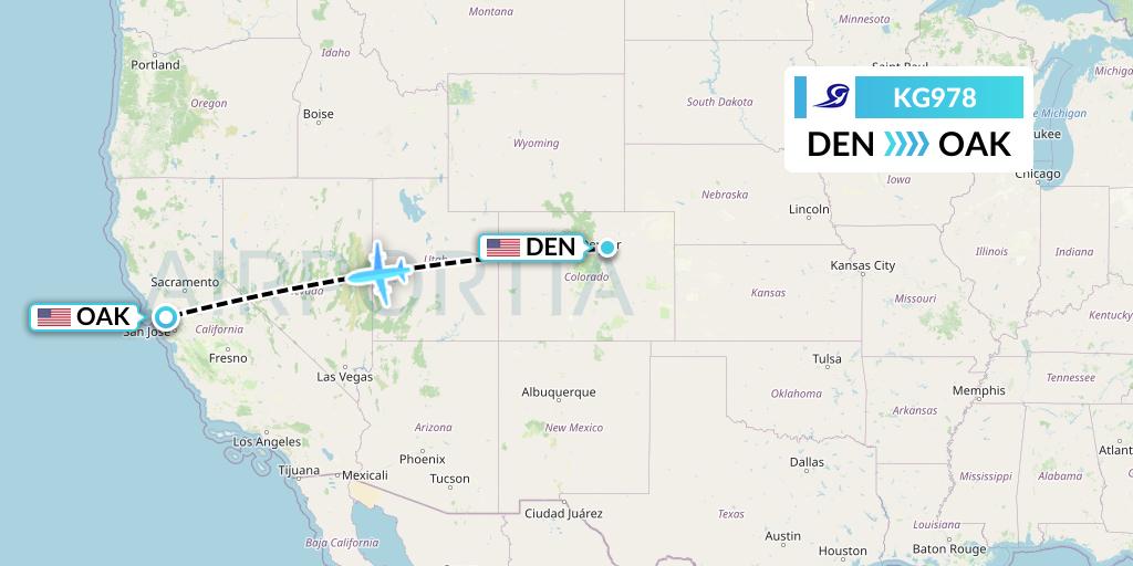 KG978 Key Lime Air Flight Map: Denver to Oakland
