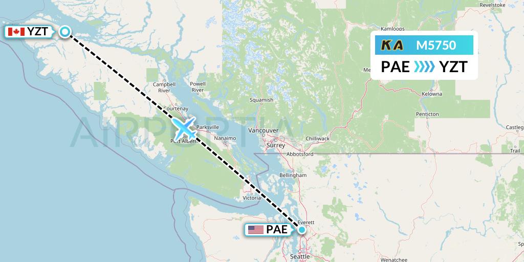 M5750 Kenmore Air Flight Map: Everett to Port Hardy