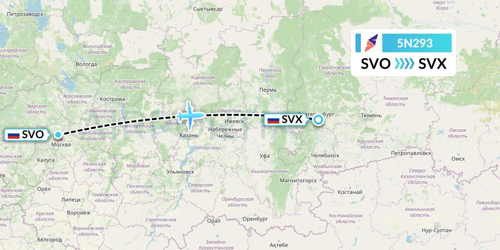 5N293 Nordavia Flight Map: Moscow to Yekaterinburg