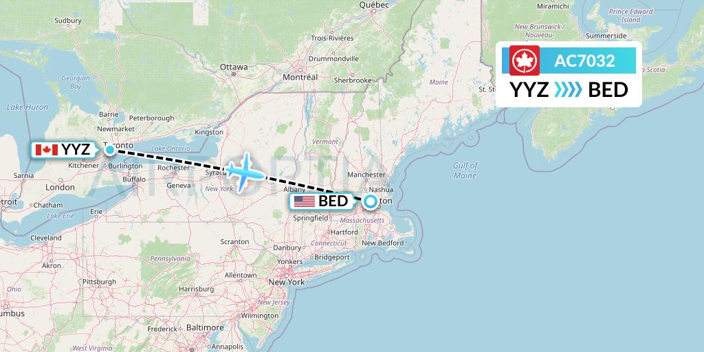 AC7032 Air Canada Flight Map: Toronto to Bedford