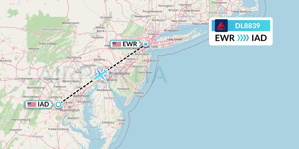 DL8839 Delta Air Lines Flight Map: New York to Washington