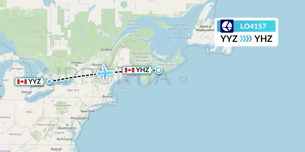 LO4157 LOT Flight Map: Toronto to Halifax