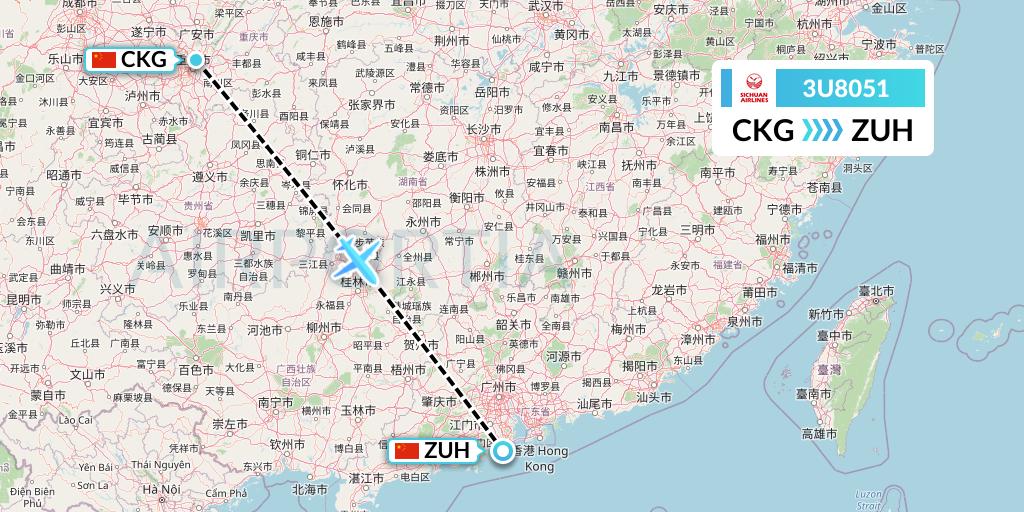 3U8051 Sichuan Airlines Flight Map: Chongqing to Zhuhai