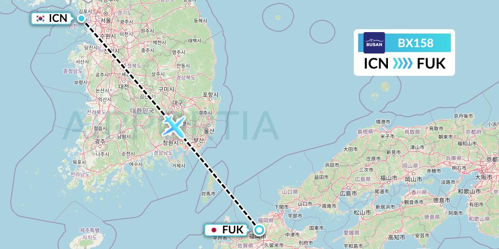 BX158 Air Busan Flight Map: Seoul to Fukuoka
