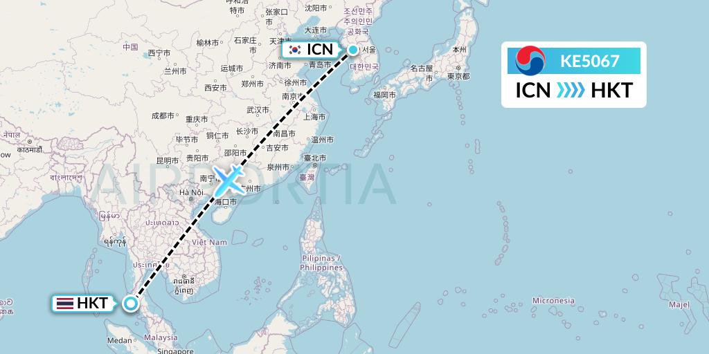 KE5067 Korean Air Flight Map: Seoul to Phuket