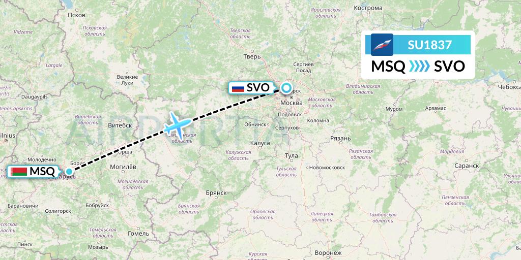 SU1837 Aeroflot Flight Map: Minsk to Moscow