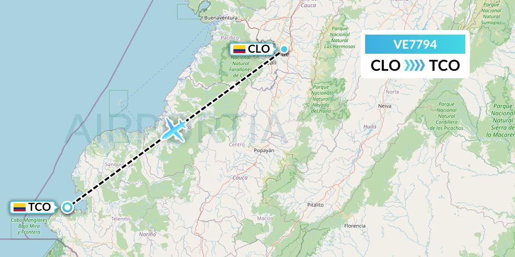 VE7794 Easyfly Flight Map: Cali to Tumaco