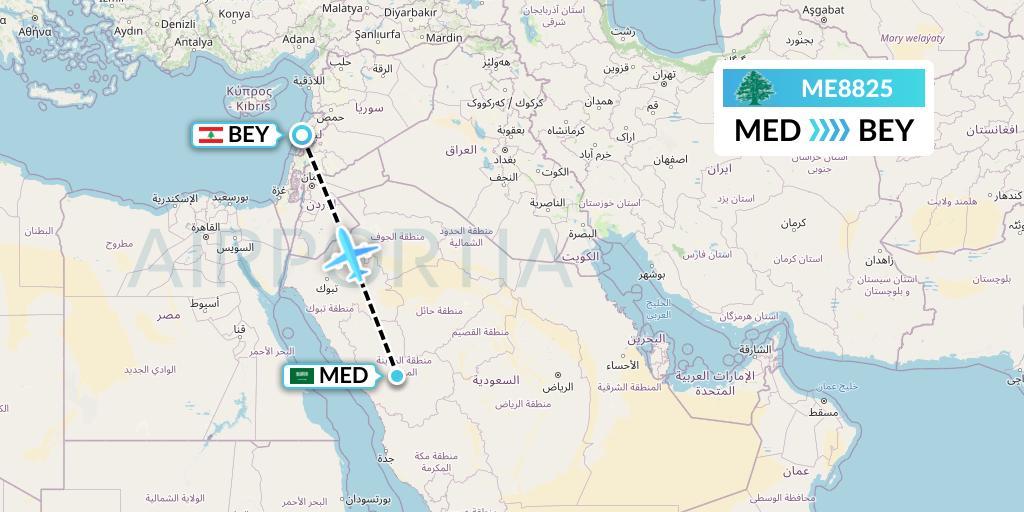 ME8825 MEA Flight Map: Medina to Beirut