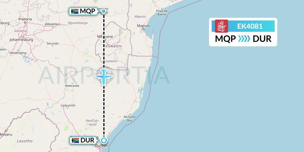 EK4081 Emirates Flight Map: Nelspruit to Durban