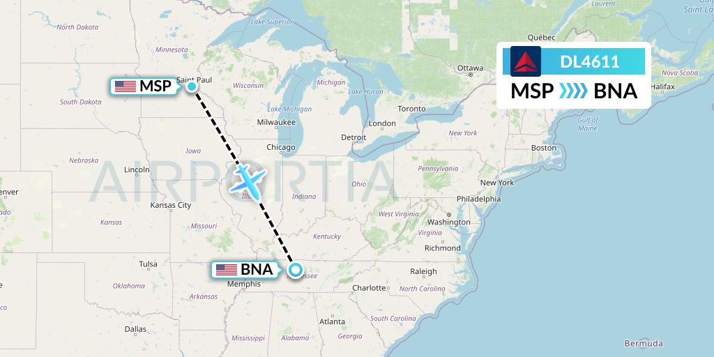 DL4611 Delta Air Lines Flight Map: Minneapolis to Nashville