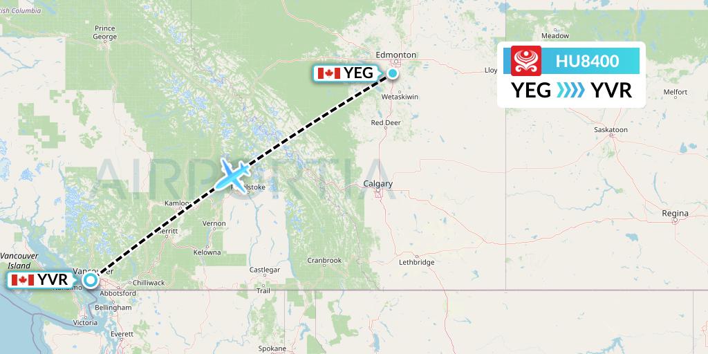 HU8400 Hainan Airlines Flight Map: Edmonton to Vancouver