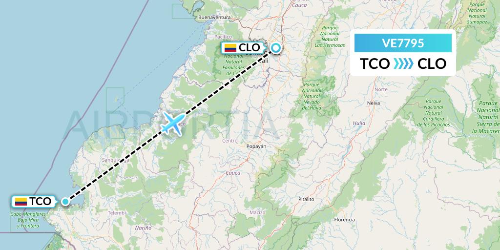 VE7795 Easyfly Flight Map: Tumaco to Cali