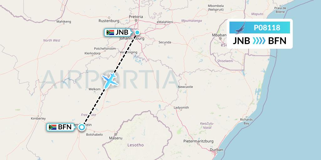 P08118 Proflight Air Services Flight Map: Johannesburg to Bloemfontein