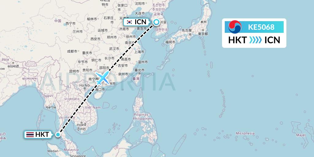 KE5068 Korean Air Flight Map: Phuket to Seoul