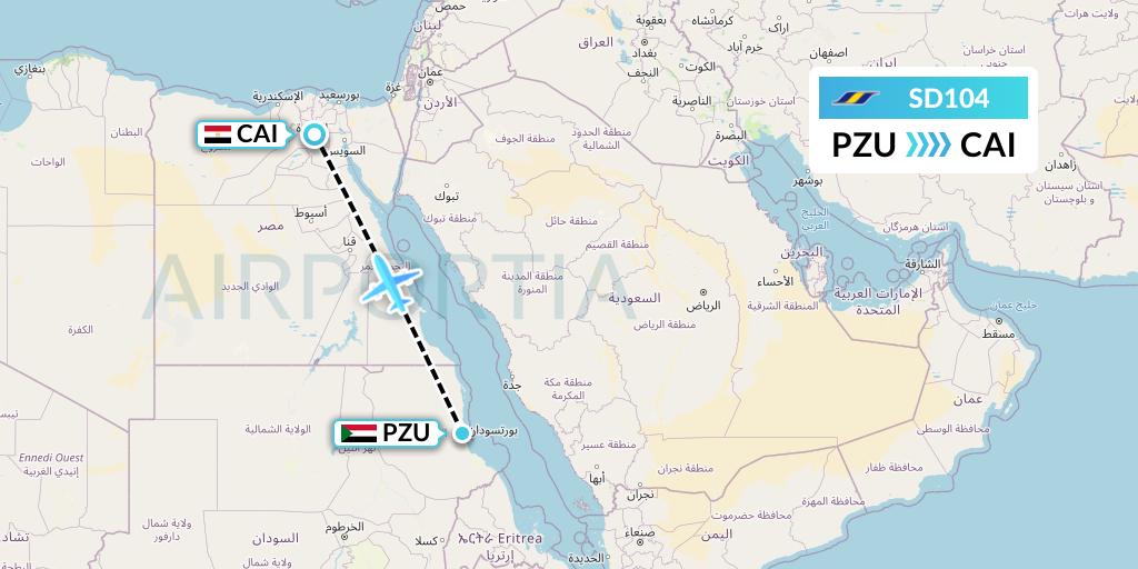 SD104 Sudan Airways Flight Map: Port Sudan to Cairo