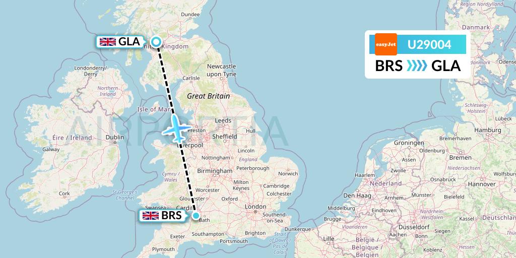 U29004 EasyJet Flight Map: Bristol to Glasgow