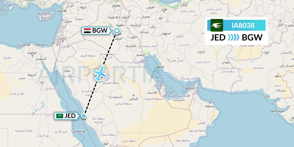 IA8038 Iraqi Airways Flight Map: Jeddah to Baghdad