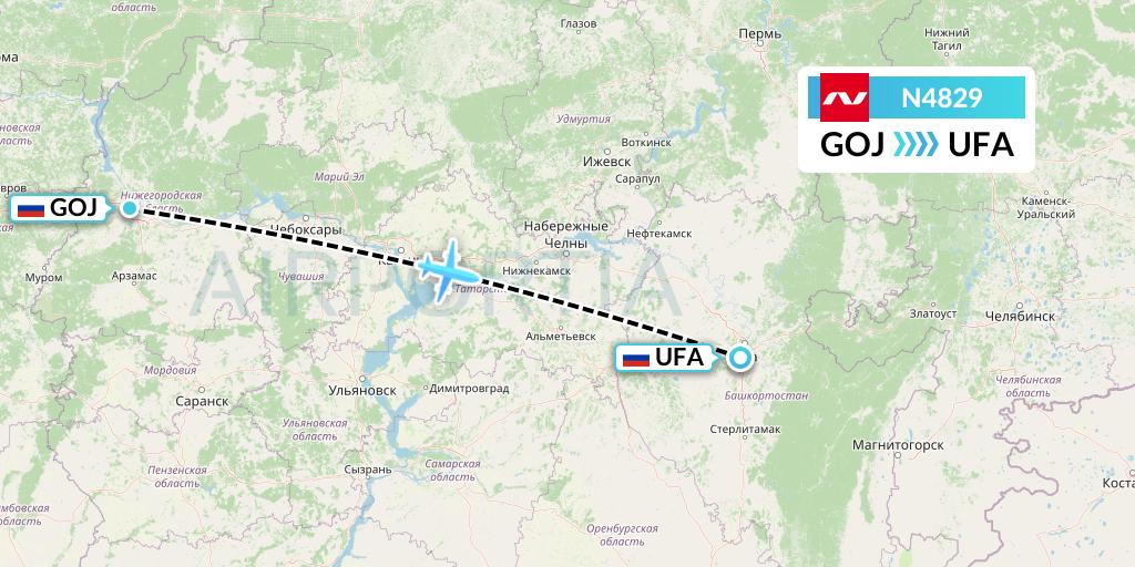 N4829 Nordwind Airlines Flight Map: Nizhny Novgorod to Ufa