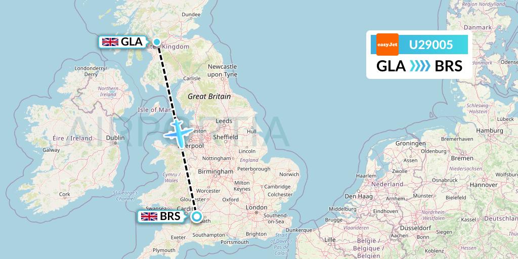 U29005 EasyJet Flight Map: Glasgow to Bristol