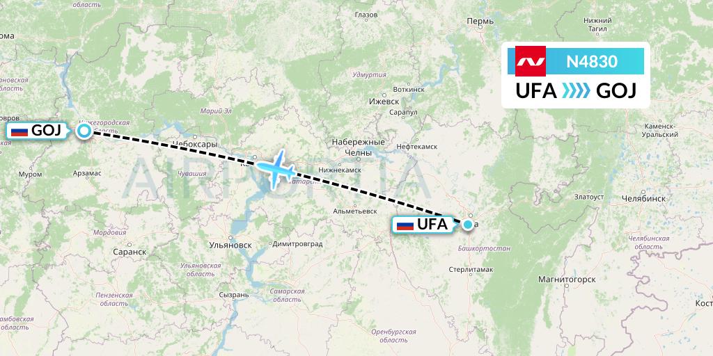 N4830 Nordwind Airlines Flight Map: Ufa to Nizhny Novgorod