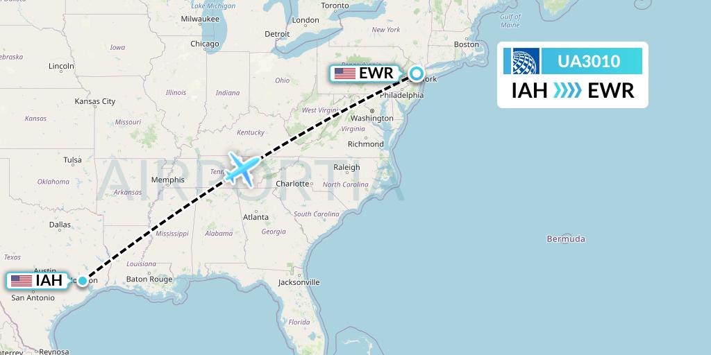 UA3010 United Airlines Flight Map: Houston to New York