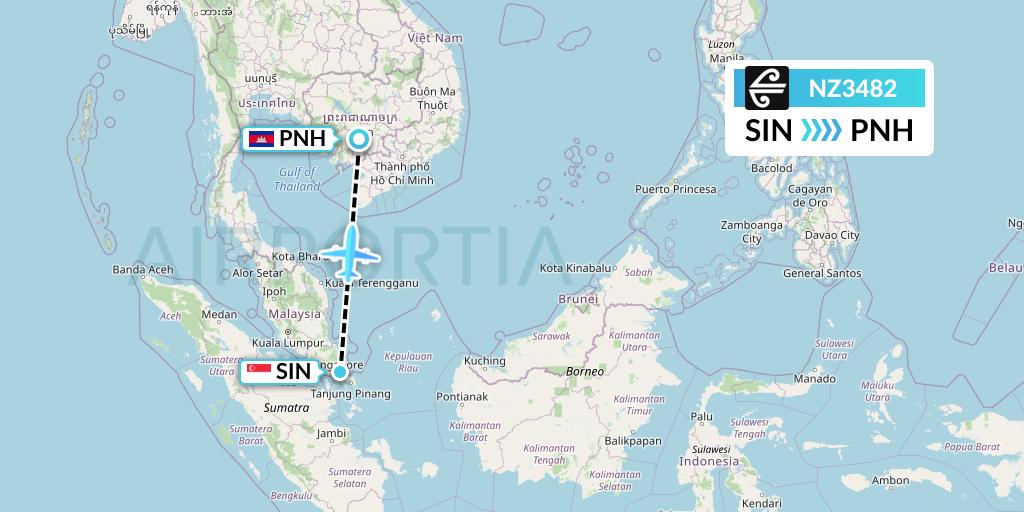 NZ3482 Air New Zealand Flight Map: Singapore to Phnom Penh