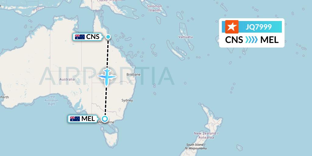 JQ7999 Jetstar Airways Flight Map: Cairns to Melbourne
