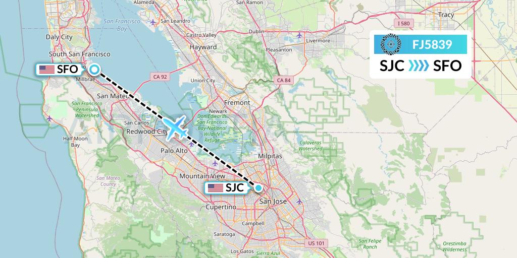 FJ5839 Fiji Airways Flight Map: San Jose to San Francisco