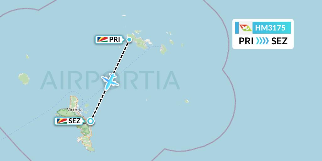 HM3175 Air Seychelles Flight Map: Praslin Island to Victoria