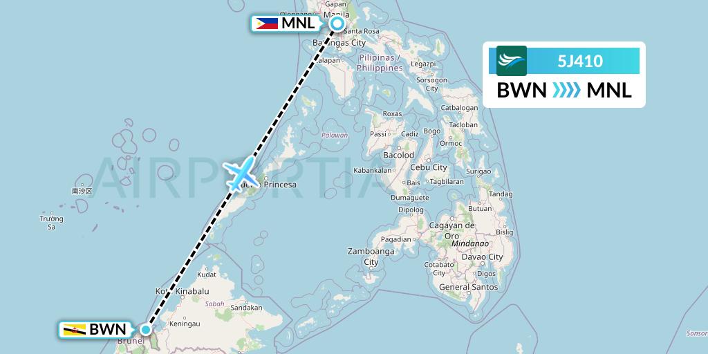 5J410 CEBU Pacific Air Flight Map: Brunei to Manila