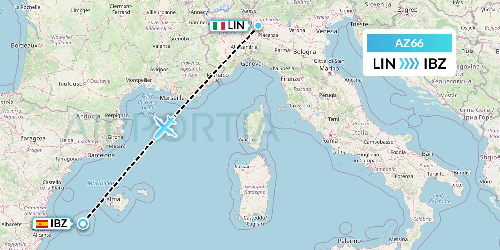 AZ66 ITA Airways Flight Map: Milan to Ibiza