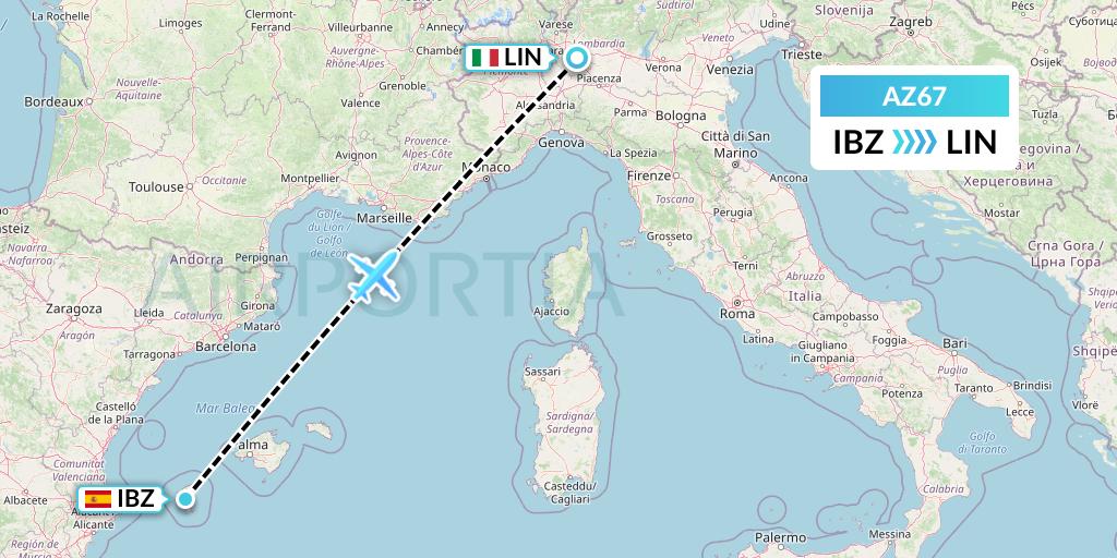 AZ67 ITA Airways Flight Map: Ibiza to Milan