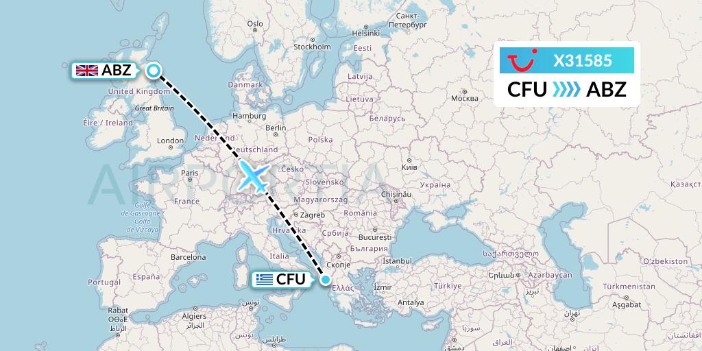 X31585 TUI fly Germany Flight Map: Corfu to Aberdeen
