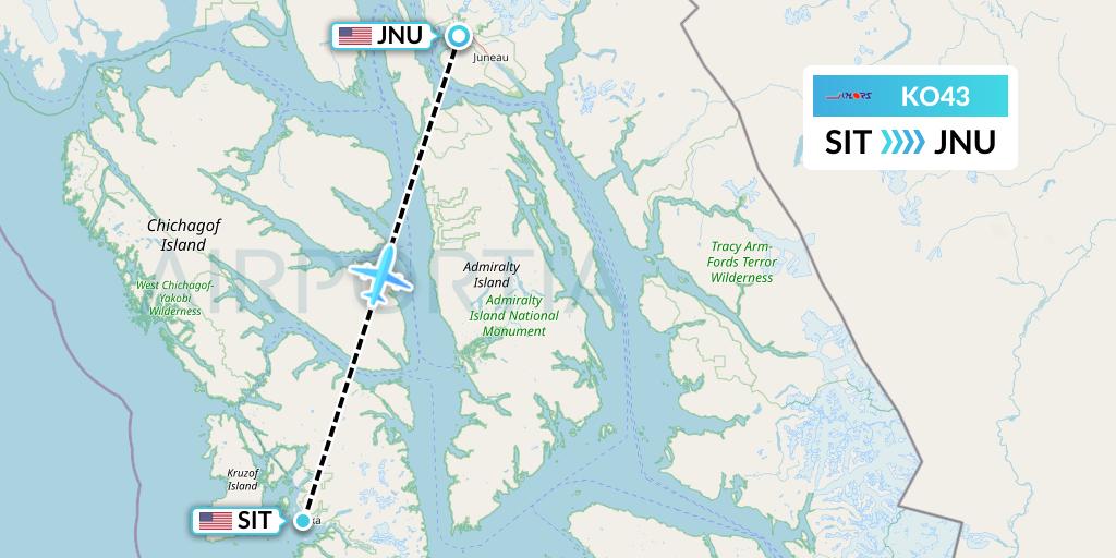 KO43 Komiaviatrans Flight Map: Sitka to Juneau