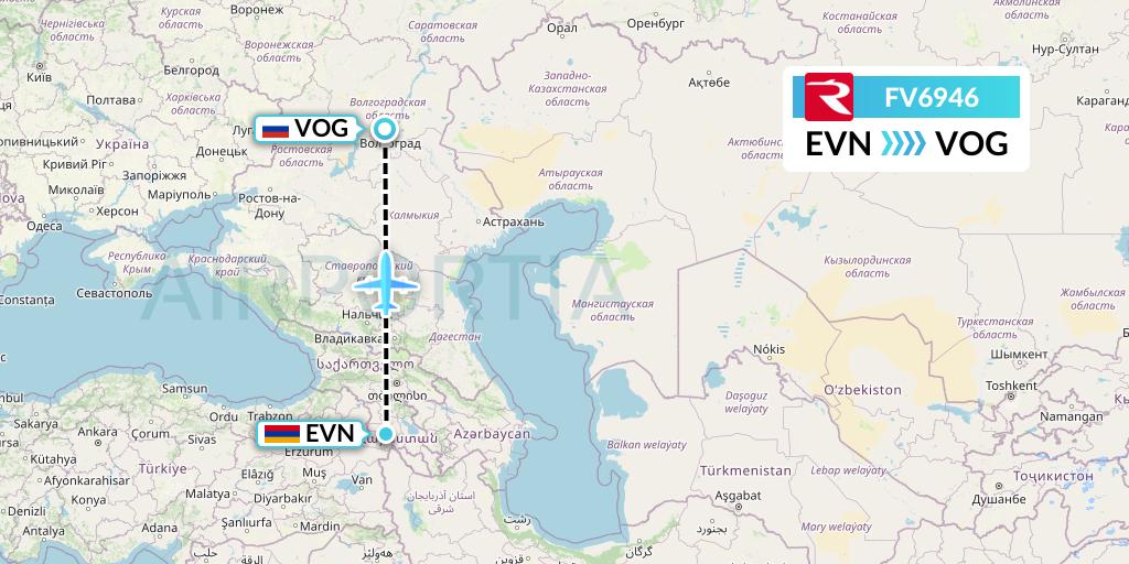 FV6946 Rossiya Flight Map: Yerevan to Volgograd