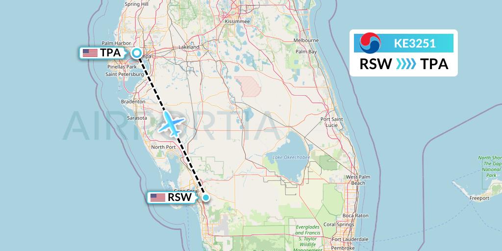 KE3251 Korean Air Flight Map: Fort Myers to Tampa