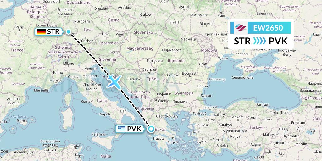 EW2650 Eurowings Flight Map: Stuttgart to Preveza