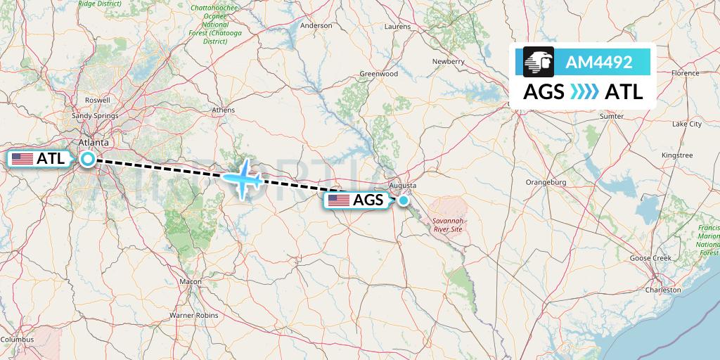 AM4492 Aeromexico Flight Map: Augusta to Atlanta