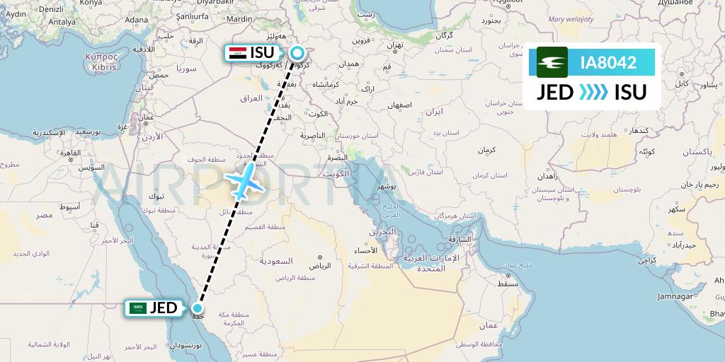 IA8042 Iraqi Airways Flight Map: Jeddah to Sulaimaniyah