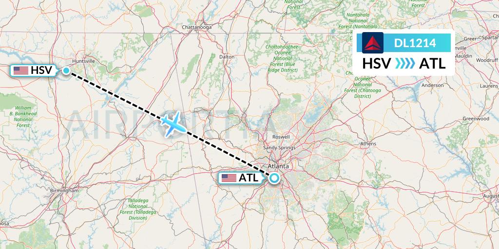 DL1214 Delta Air Lines Flight Map: Huntsville to Atlanta
