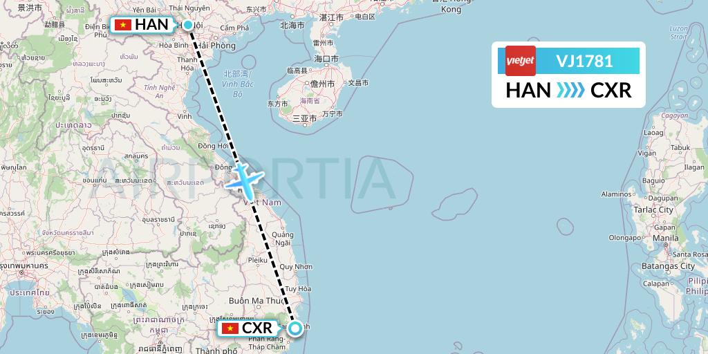 VJ1781 VietJet Air Flight Map: Hanoi to Nha Trang