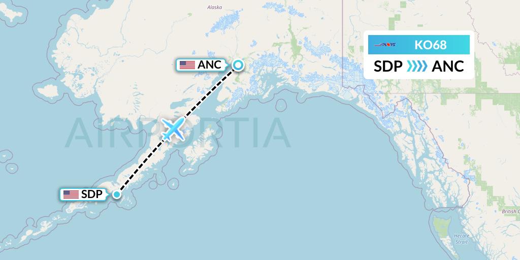 KO68 Komiaviatrans Flight Map: Sand Point to Anchorage