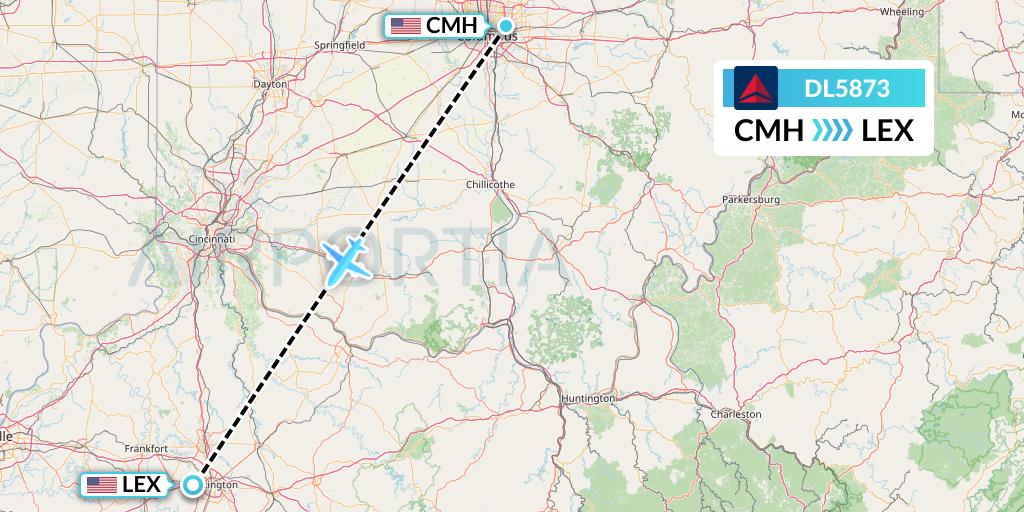 DL5873 Delta Air Lines Flight Map: Columbus to Lexington