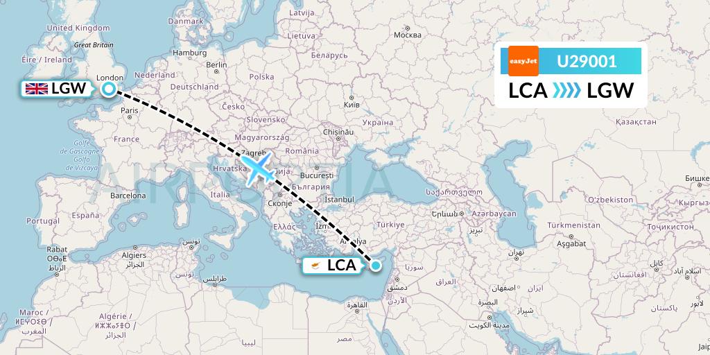 U29001 EasyJet Flight Map: Larnaca to London