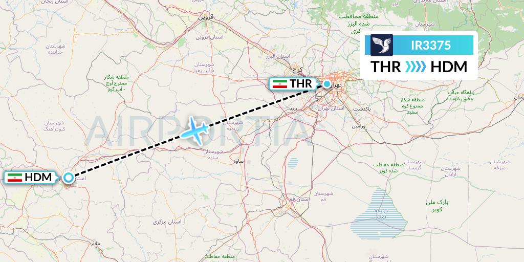 IR3375 Iran Air Flight Map: Tehran to Hamadan